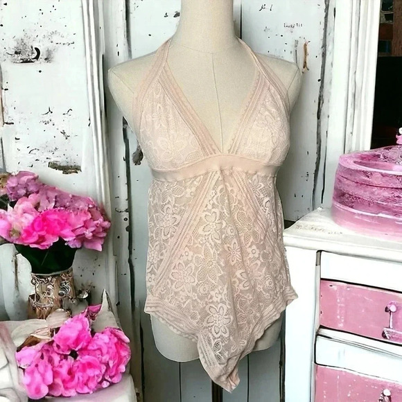 Aerie baby pink blush lace lingerie bodysuit M - Picture 1 of 7